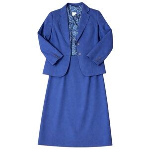 Vintage Pendleton 3pc Suit Set Blue Wool Blazer Skirt 10 Floral Top 12